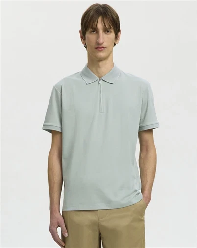 Selected - SLMFave Noos Zip Polo - Aqua Gray 